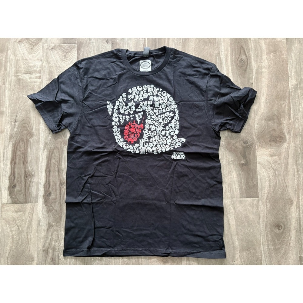 Nintendo Super Mario Skull T-Shirt Men's L Black Graphic‎ Tee 100% Cotton Gildan